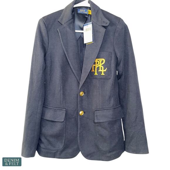 Polo Ralph Lauren Aviator Navy Knit Cotton Gold Crest Blazer Jacket NEW/NWT!! - Picture 8 of 15